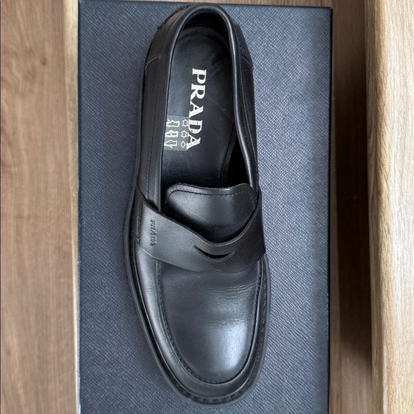Prada Black Leather Loafers - Picture 1 of 5